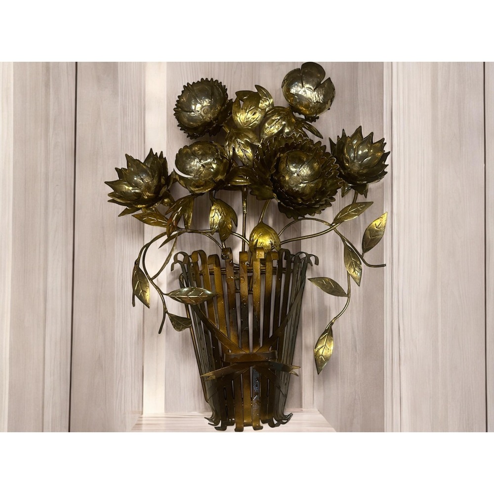 Vintage Brass 3D Floral Wall Hanging Gothic Maximalist Adjustable Art Castlecore